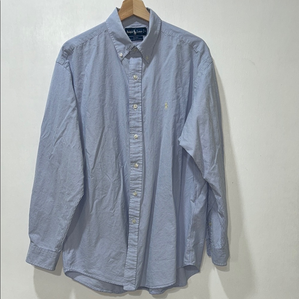 RALPH LAUREN MENS BLAKE CHECKERED BUTTON DOWN SHIRT SKY BLUE Sz LG